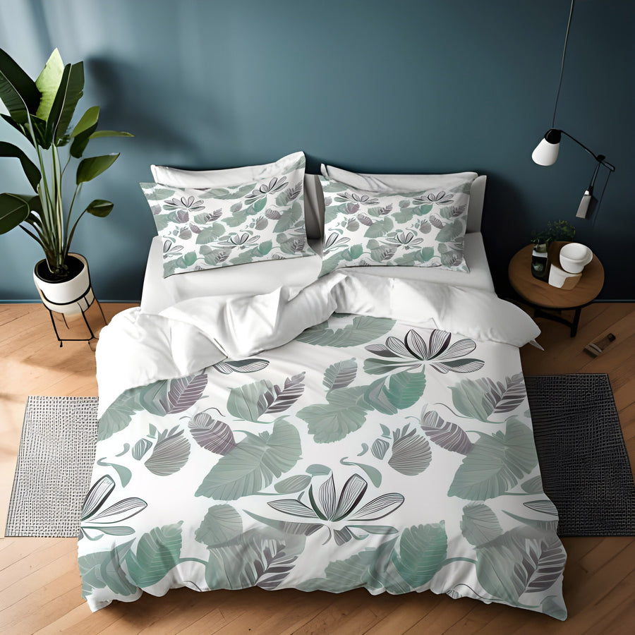 Green Botanical Leaf Pattern Duvet Cover