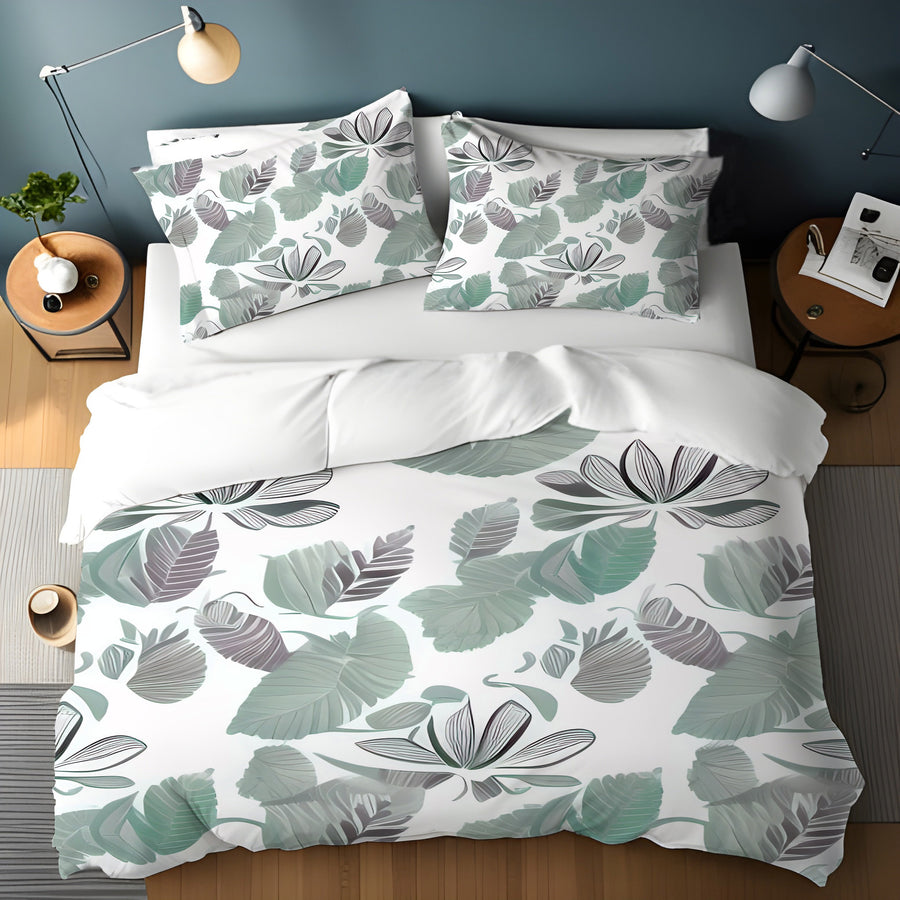 Green Botanical Leaf Pattern Duvet Cover