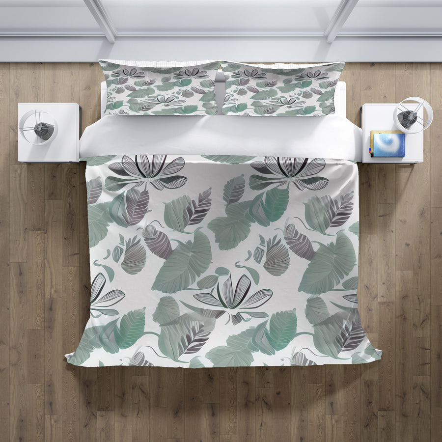 Green Botanical Leaf Pattern Duvet Cover