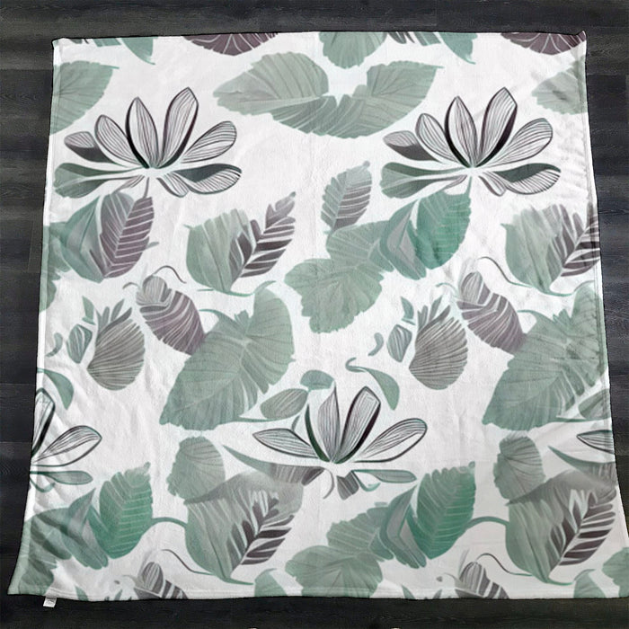 Green Botanical Leaf Pattern Fleece Sherpa Blanket