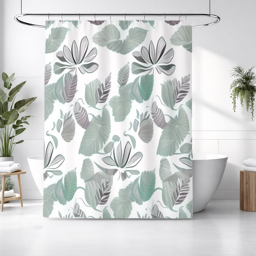 Green Botanical Leaf Pattern Shower Curtain