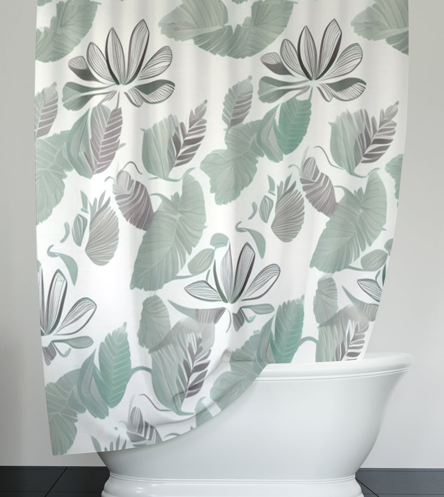 Green Botanical Leaf Pattern Shower Curtain