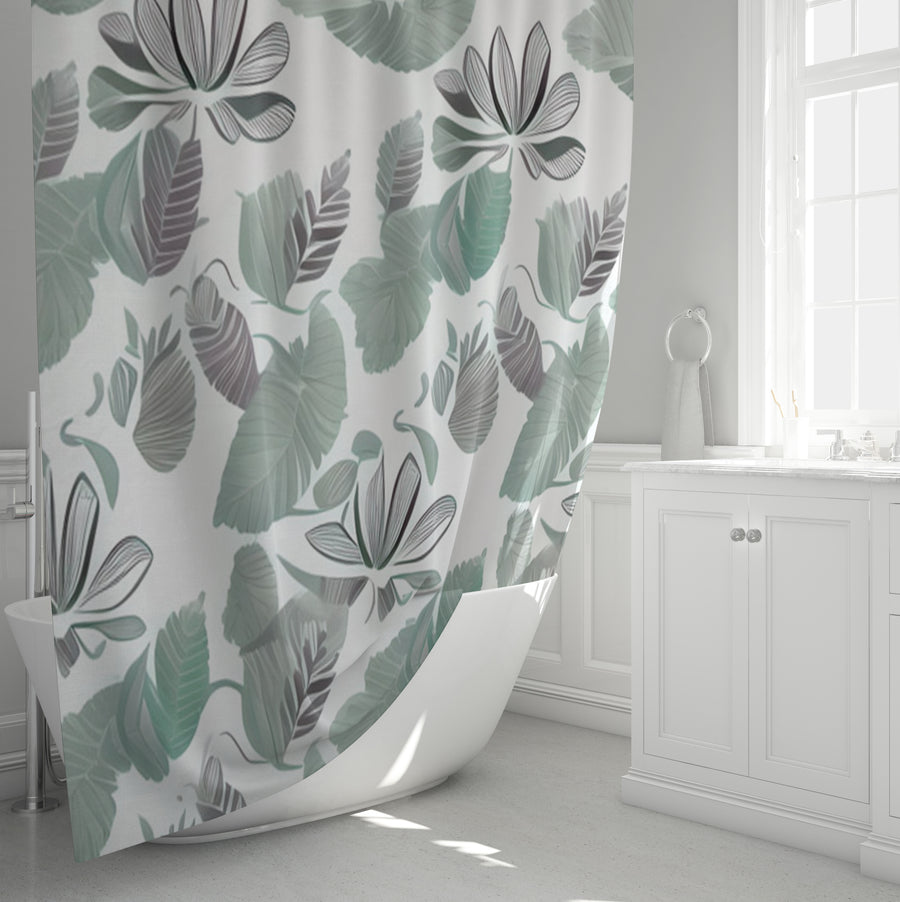 Green Botanical Leaf Pattern Shower Curtain