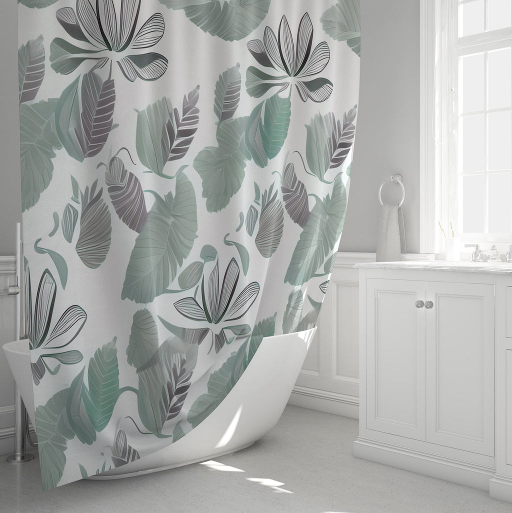 Chic Shower Curtains - Green and Purple Abstract Leaf Style Print - Deja Blue Studios