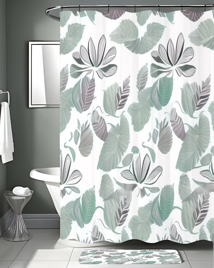 Green Botanical Leaf Pattern Shower Curtain