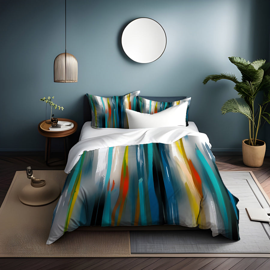 Multicolor Vertical Glow Abstract Pattern Duvet Cover