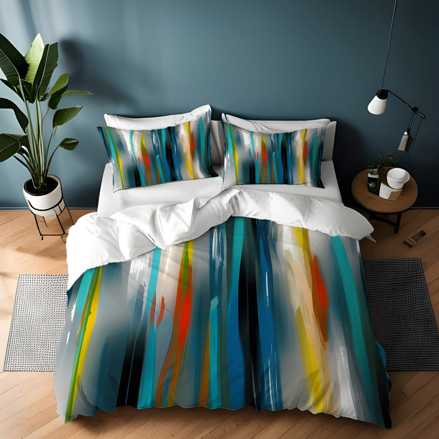 Multicolor Vertical Glow Abstract Pattern Duvet Cover
