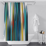 Abstract Striped Shower Curtains - Blue, White and Yellow Broken Stripe Design - Deja Blue Studios