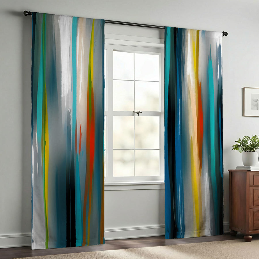 Multicolor Vertical Glow Abstract Pattern Window Curtains