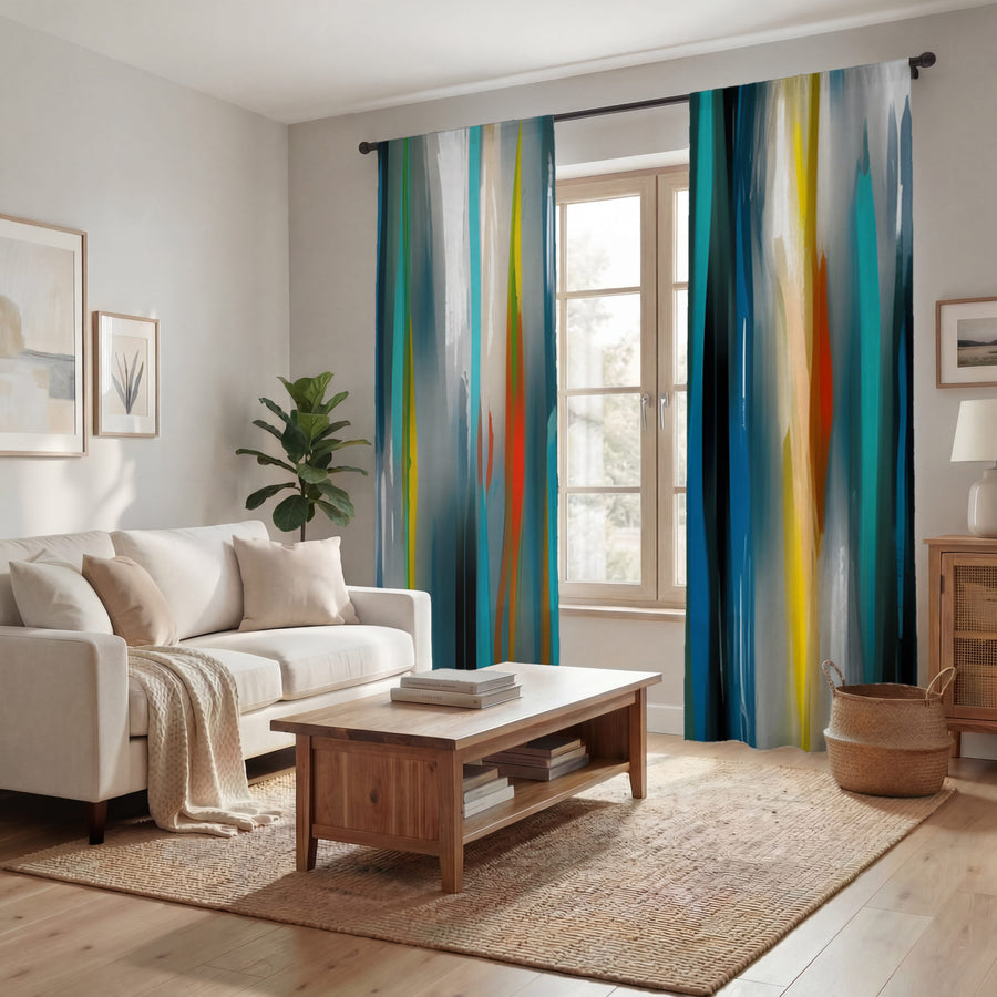 Multicolor Vertical Glow Abstract Pattern Window Curtains