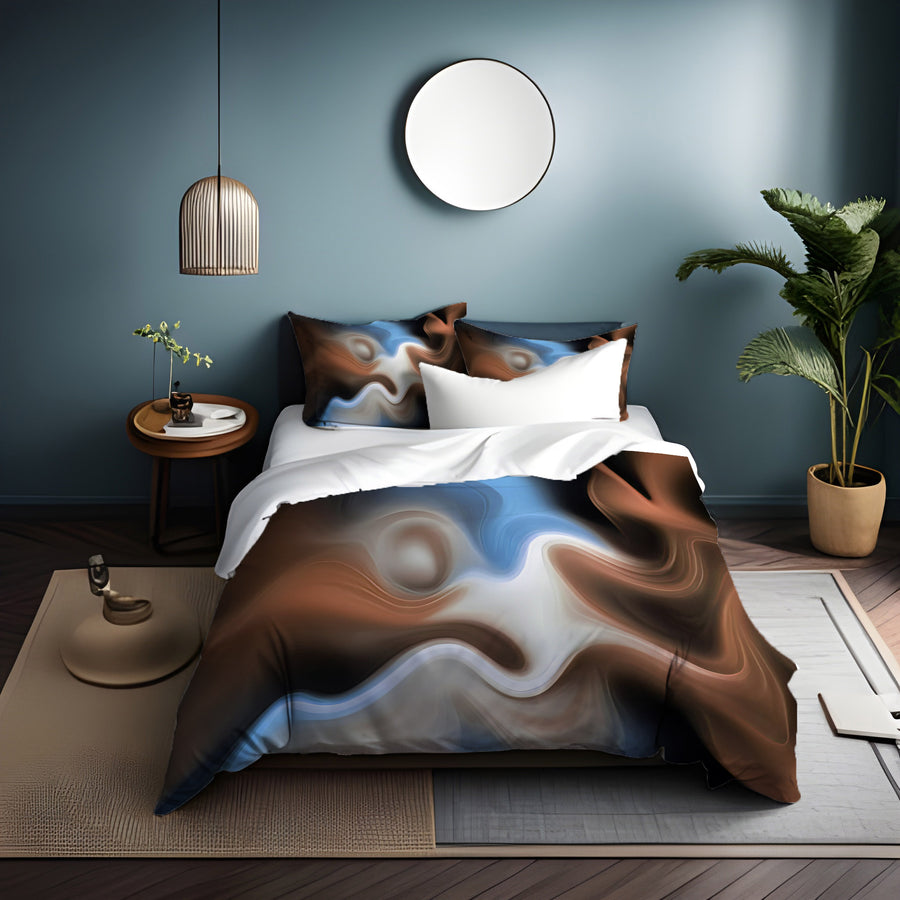 Blue and Brown Fluid Abstract Pattern Duvet Cover