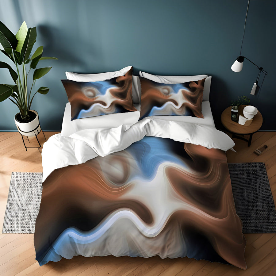 Blue and Brown Fluid Abstract Pattern Duvet Cover