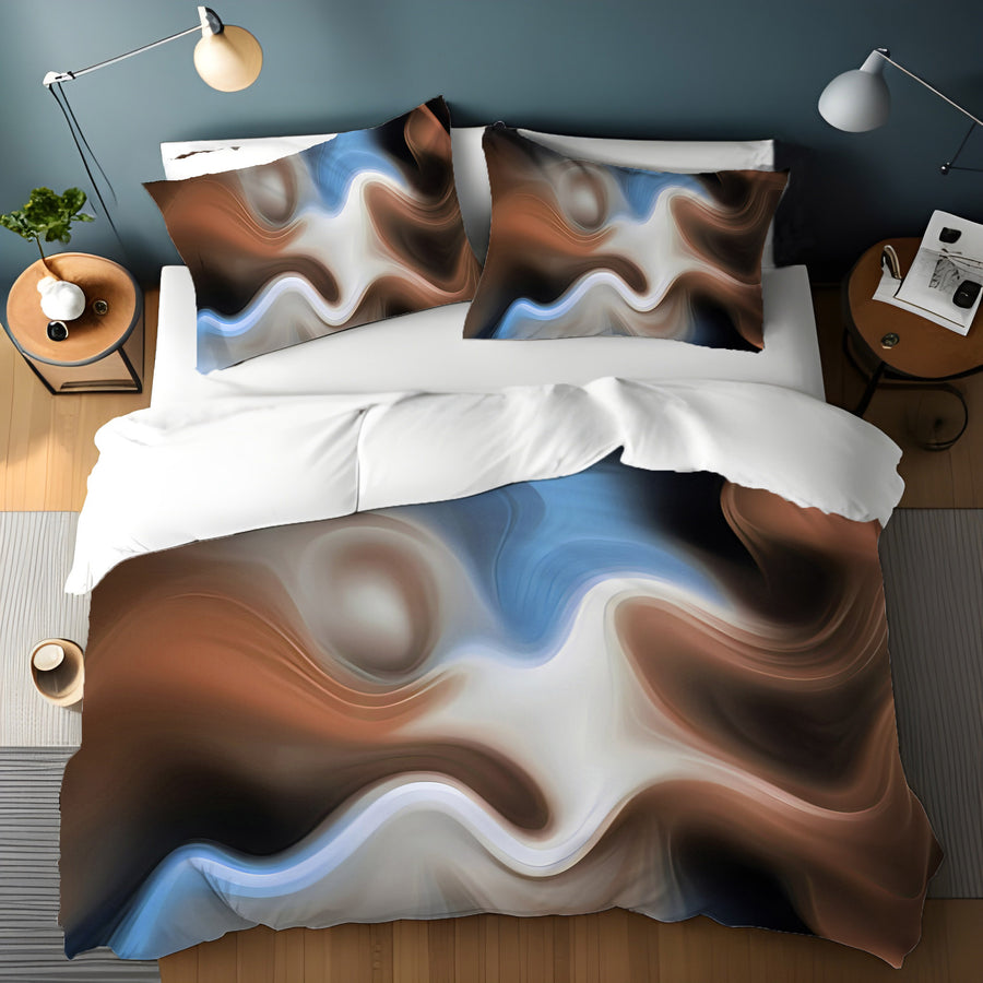 Blue and Brown Fluid Abstract Pattern Duvet Cover