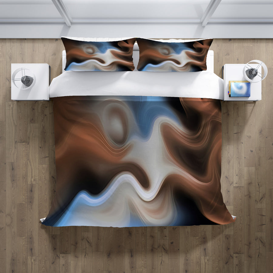 Blue and Brown Fluid Abstract Pattern Duvet Cover