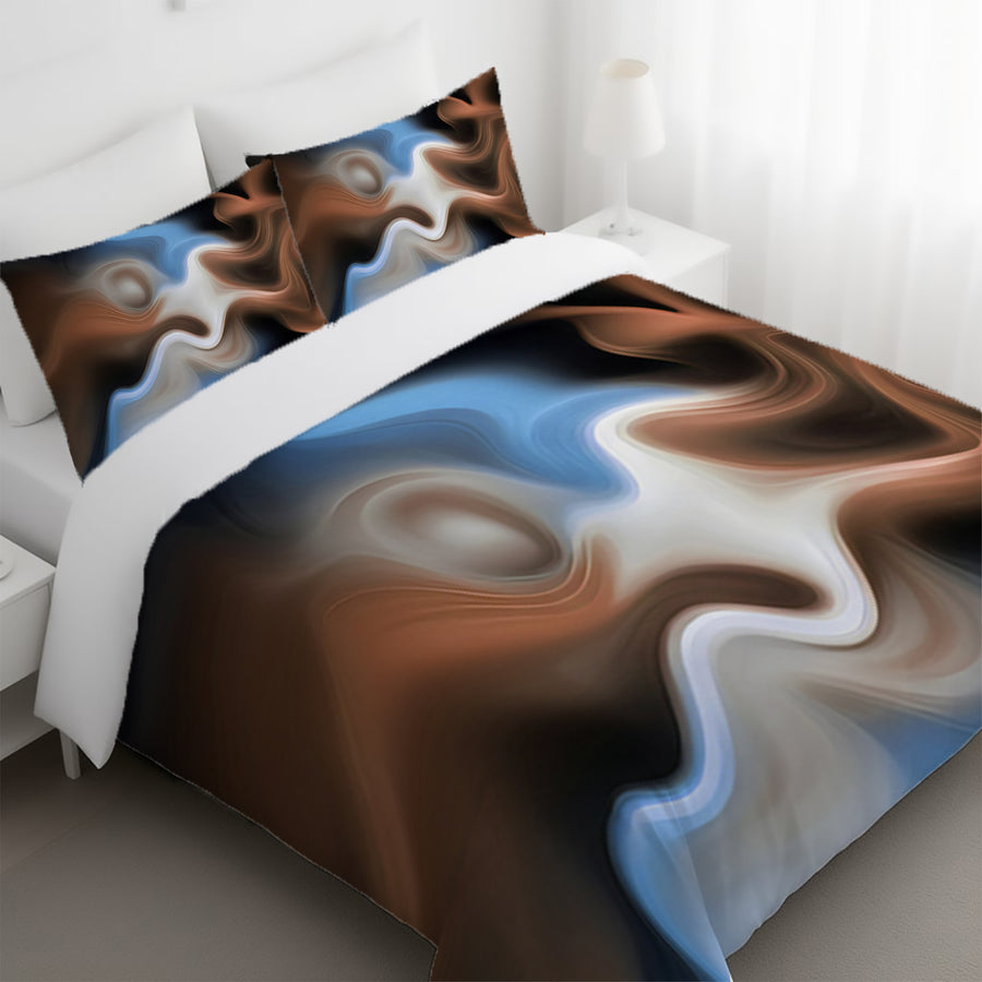 Blue and Brown Fluid Abstract Pattern Duvet Cover