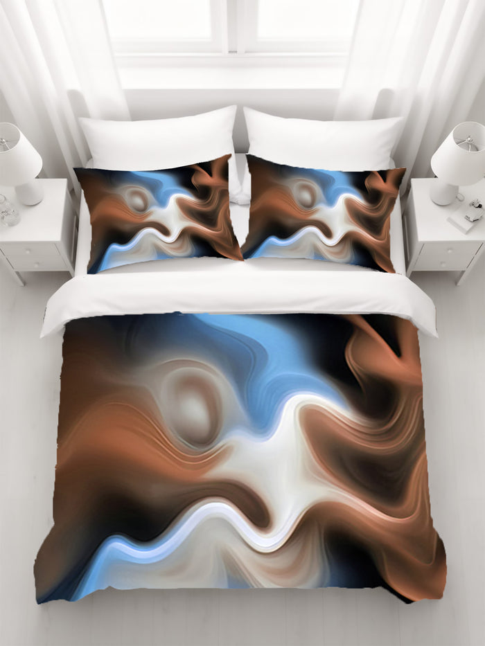Blue and Brown Fluid Abstract Pattern Duvet Cover