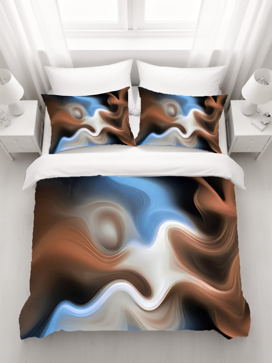 Blue and Brown Fluid Abstract Pattern Duvet Cover