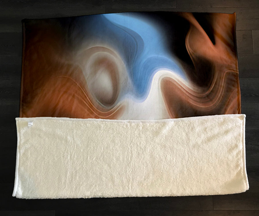 Blue and Brown Fluid Abstract Pattern Fleece Sherpa Blanket