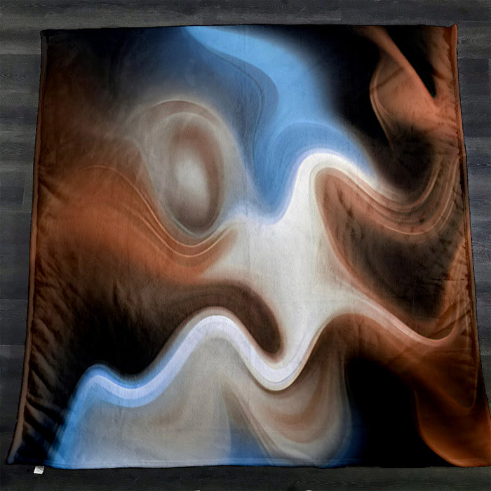 Blue and Brown Fluid Abstract Pattern Fleece Sherpa Blanket