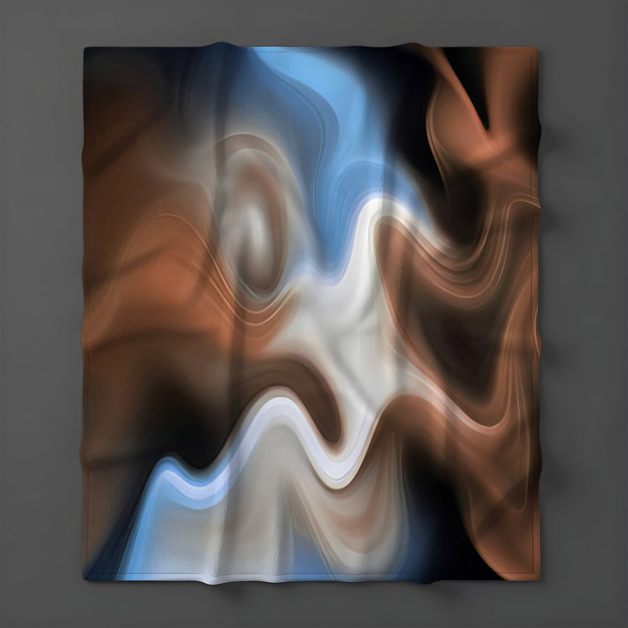 Blue and Brown Fluid Abstract Pattern Fleece Sherpa Blanket