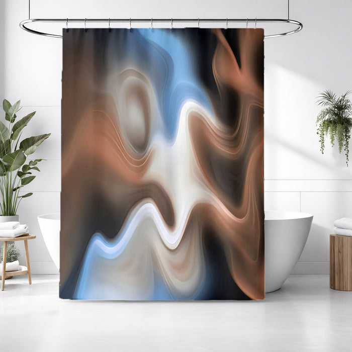 Blue and Brown Fluid Abstract Pattern Shower Curtain