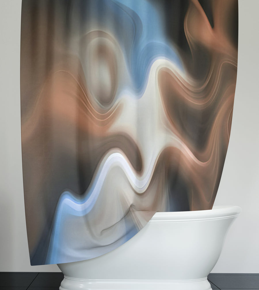 Blue and Brown Fluid Abstract Pattern Shower Curtain