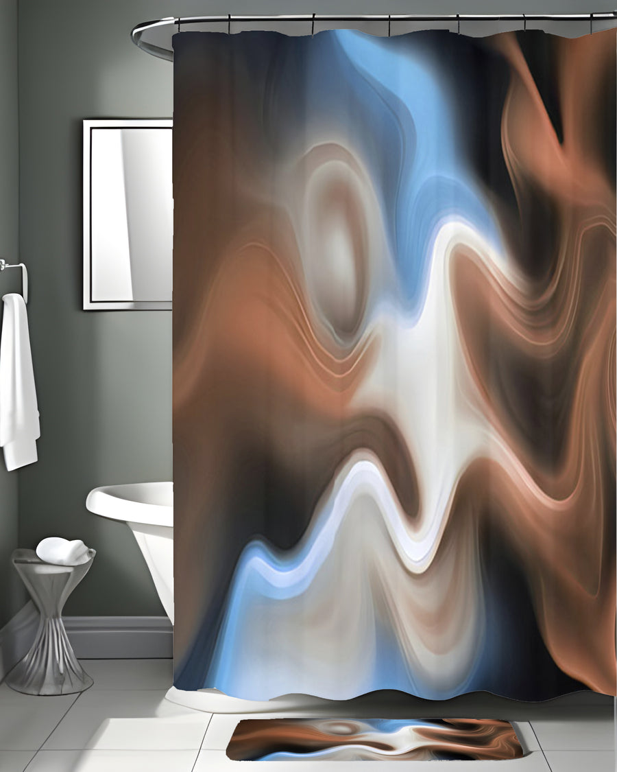 Blue and Brown Fluid Abstract Pattern Shower Curtain