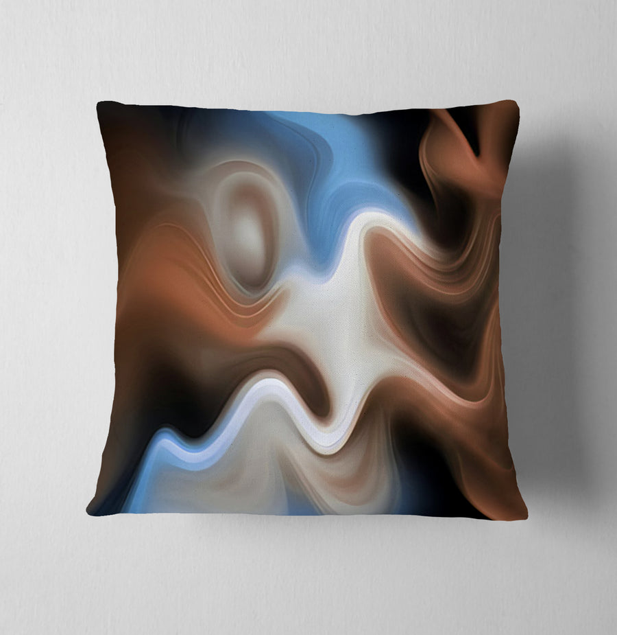 Blue and Brown Fluid Abstract Pattern Throw Pillow Cover
