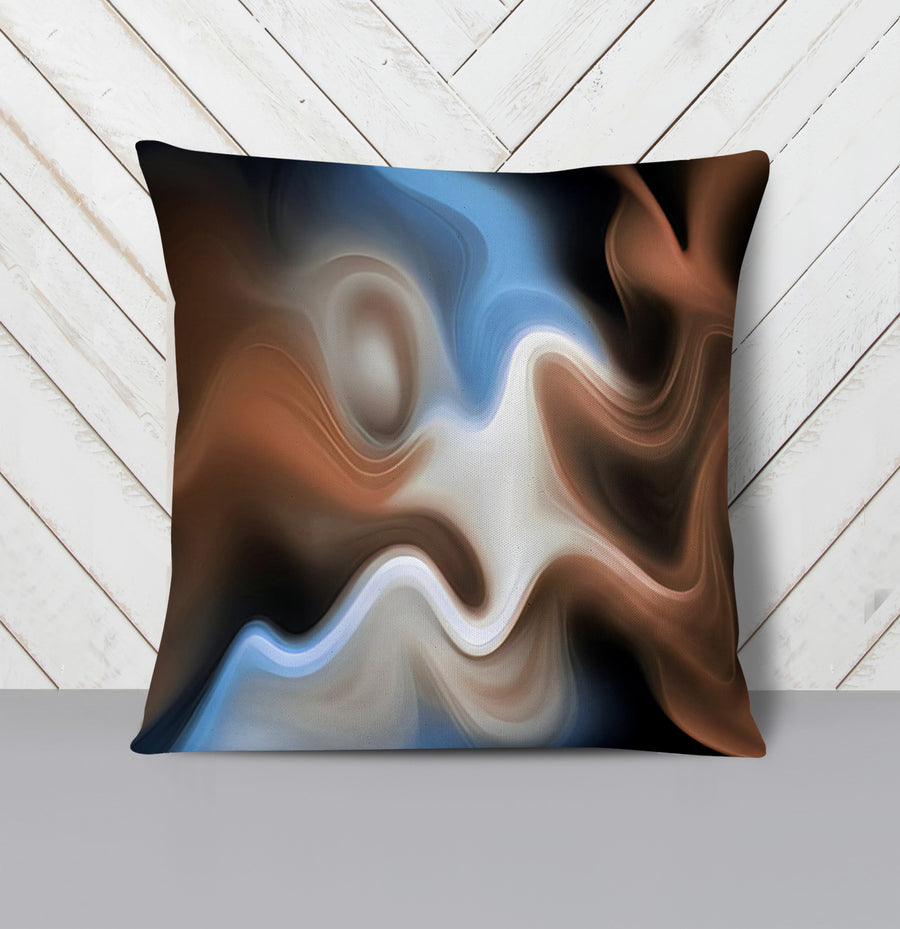 Blue and Brown Fluid Abstract Pattern Throw Pillow Cover