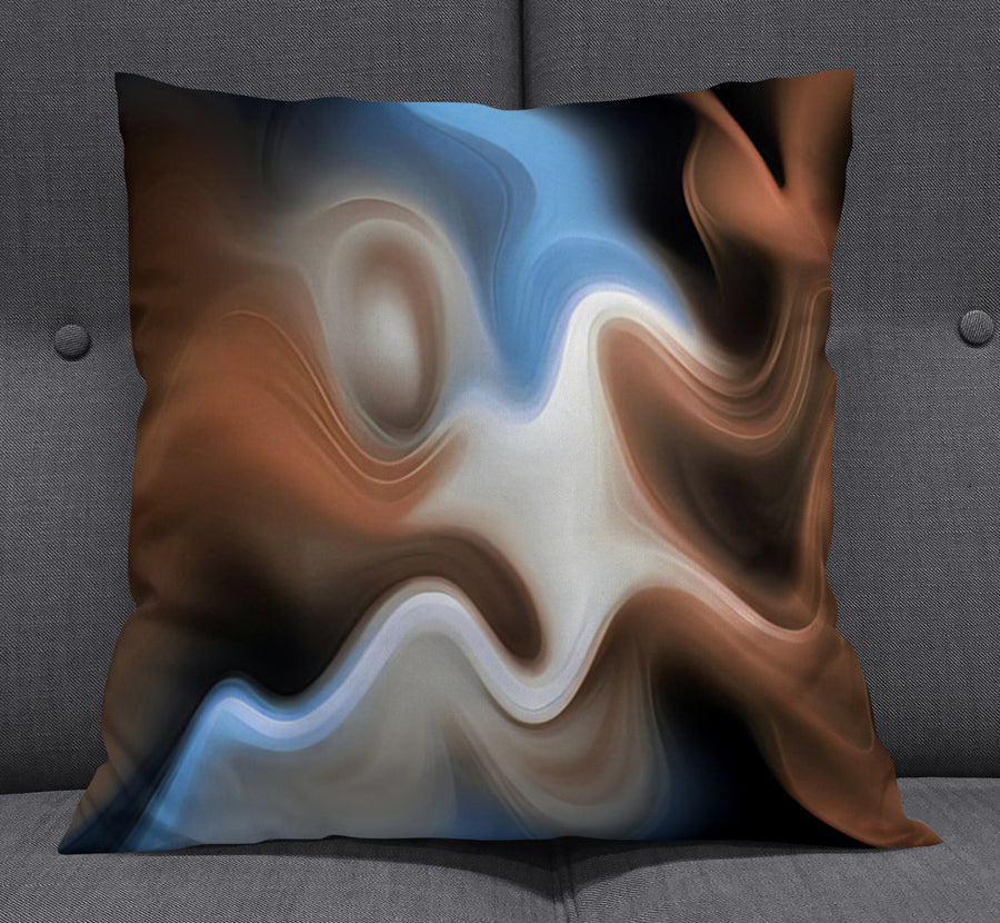 Blue and Brown Fluid Abstract Pattern Throw Pillow Cover