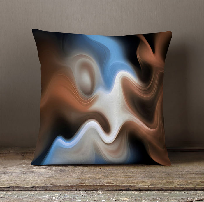 Blue and Brown Fluid Abstract Pattern Throw Pillow Cover