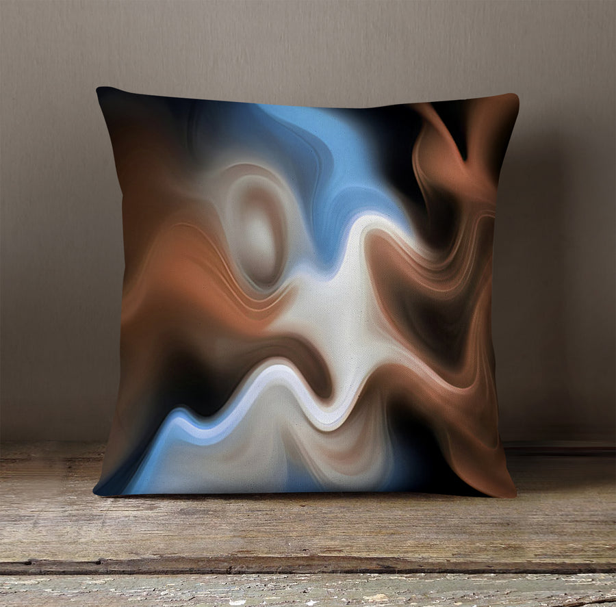 Blue and Brown Fluid Abstract Pattern Throw Pillow Cover