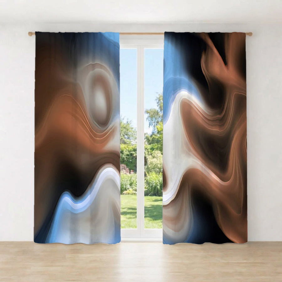 Blue and Brown Fluid Abstract Pattern Window Curtains