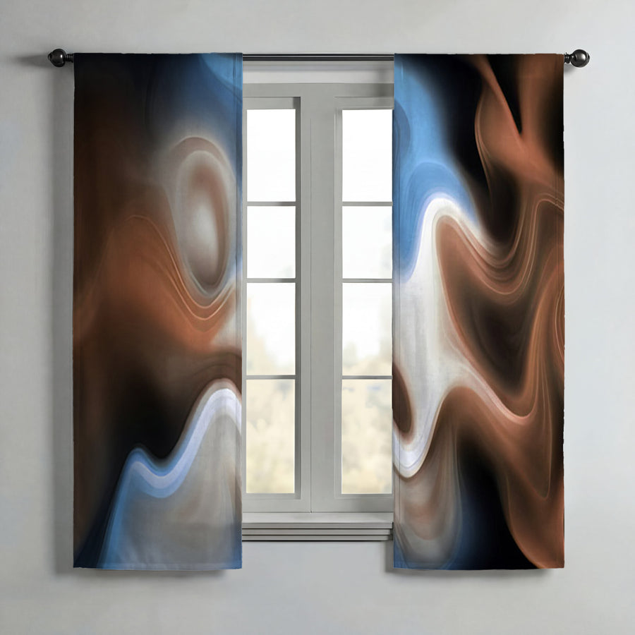 Blue and Brown Fluid Abstract Pattern Window Curtains