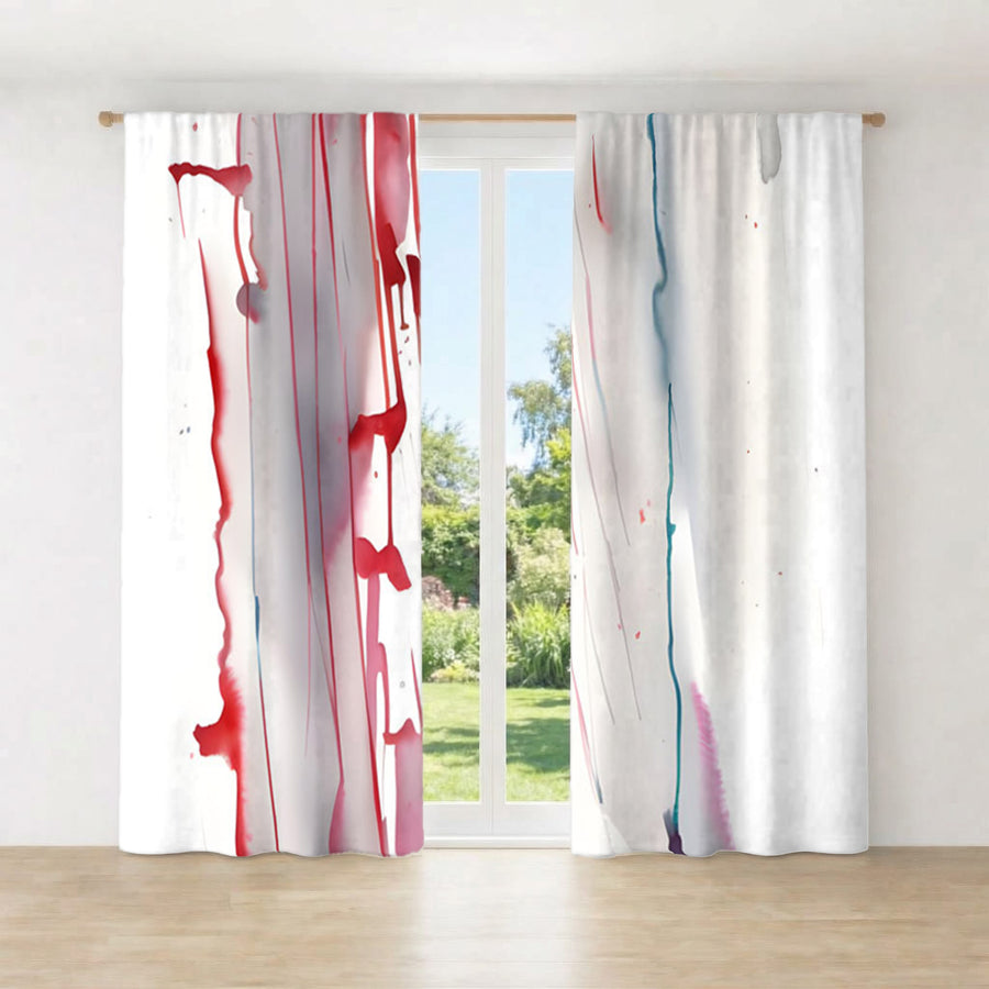 Red Minimalist Drip Abstract Pattern Window Curtains