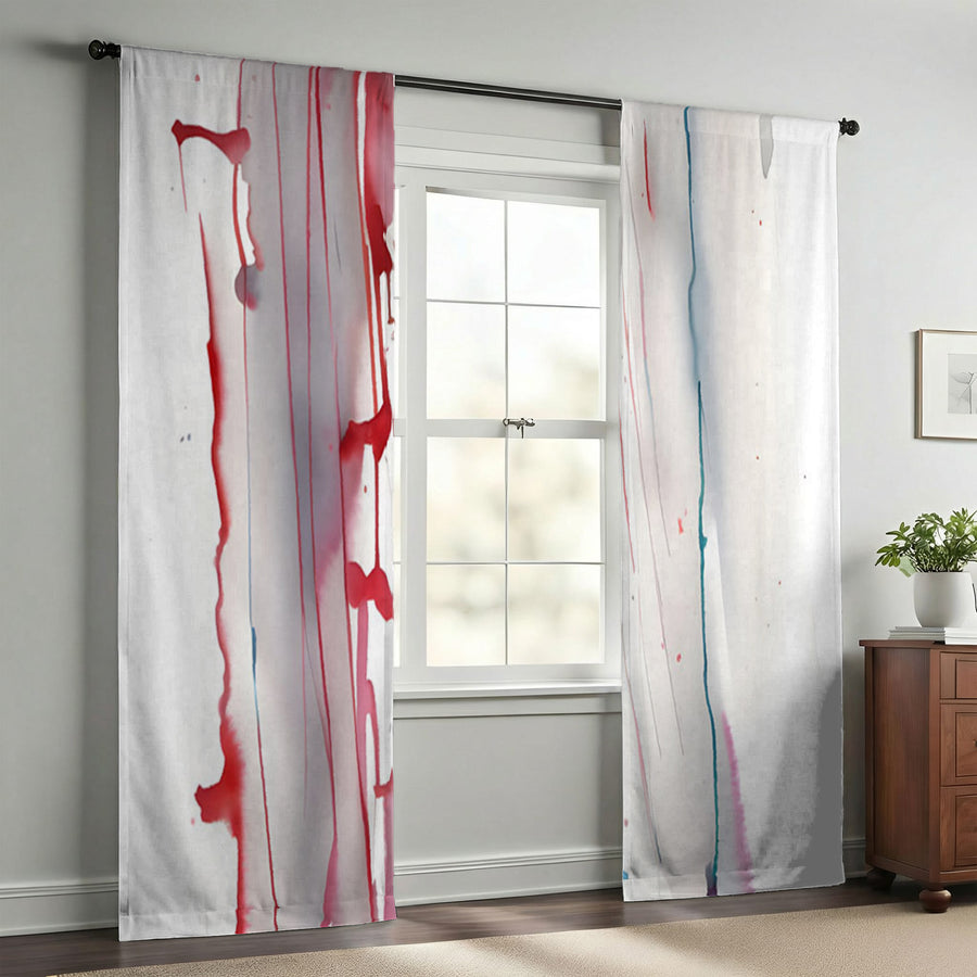 Red Minimalist Drip Abstract Pattern Window Curtains
