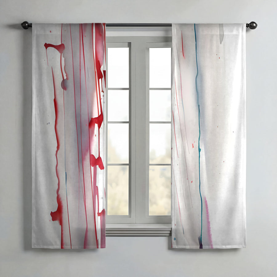 Red Minimalist Drip Abstract Pattern Window Curtains