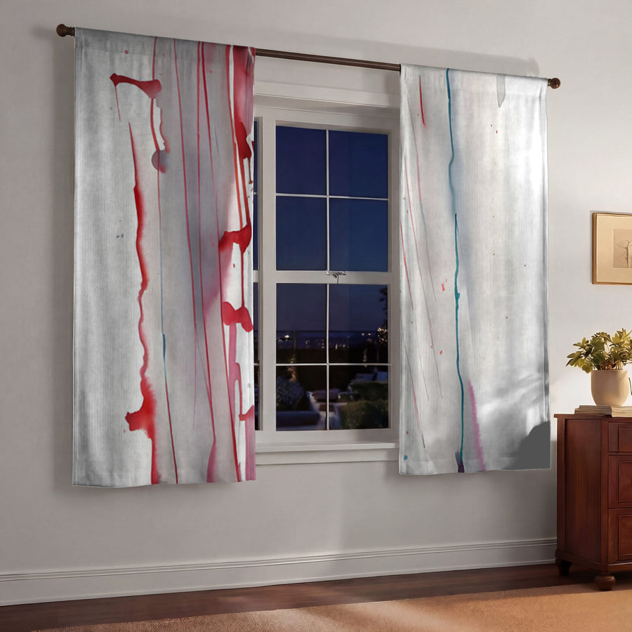 Red Minimalist Drip Abstract Pattern Window Curtains