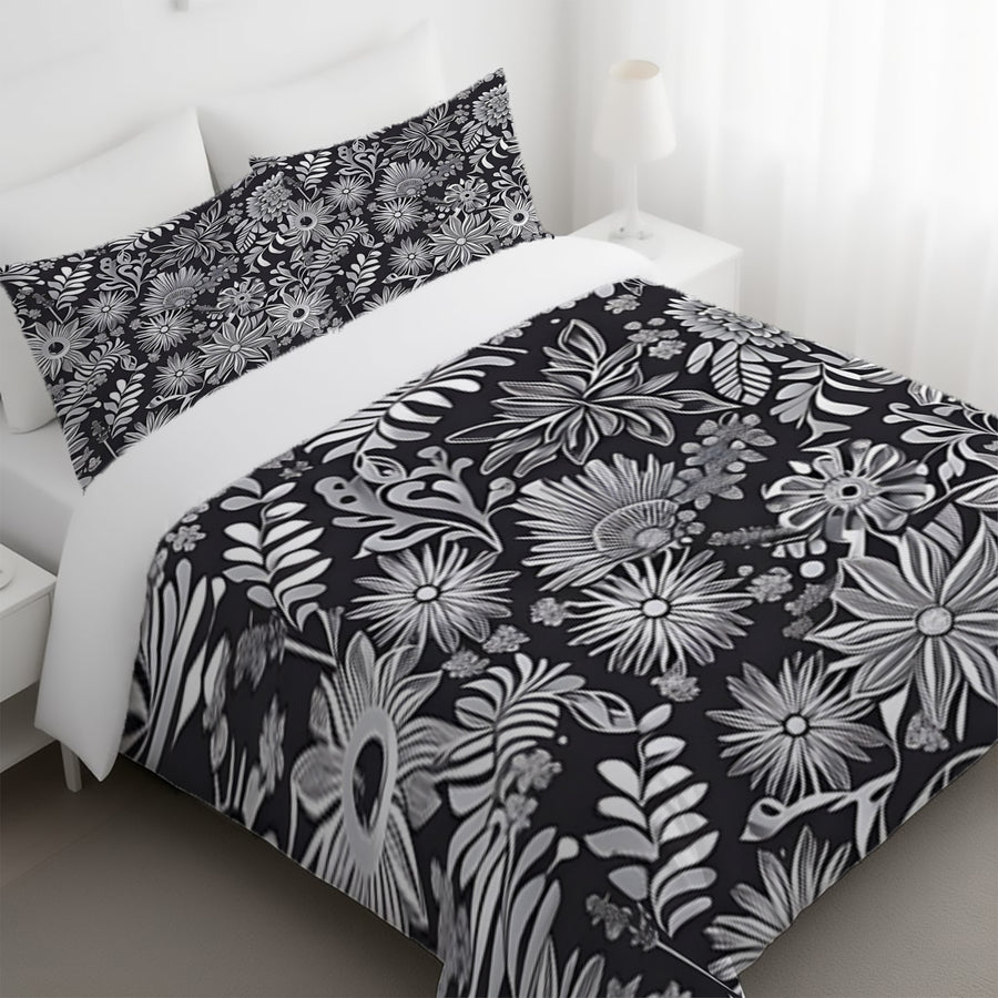 Gray Floral Botanical Pattern Duvet Cover