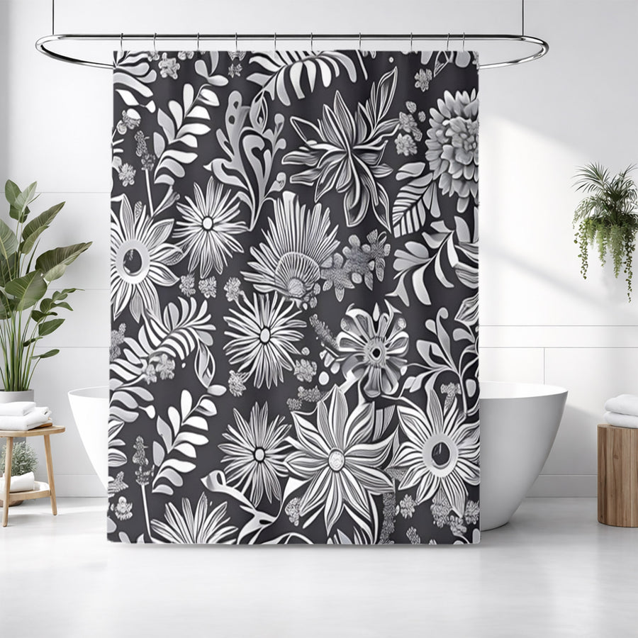 Gray Floral Botanical Pattern Shower Curtain