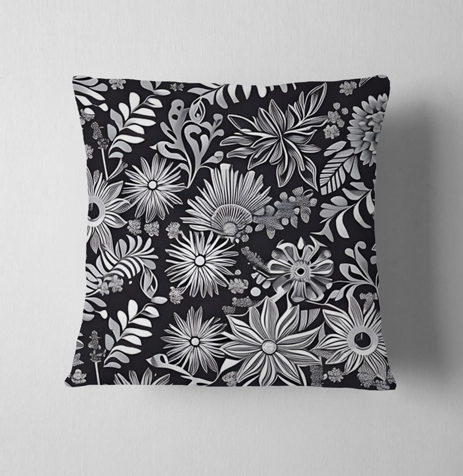 Gray Floral Botanical Pattern Throw Pillow Cover