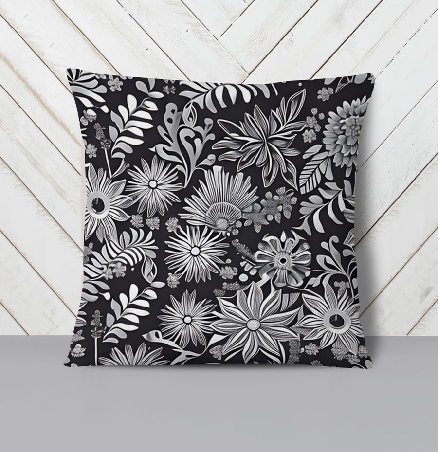 Gray Floral Botanical Pattern Throw Pillow Cover