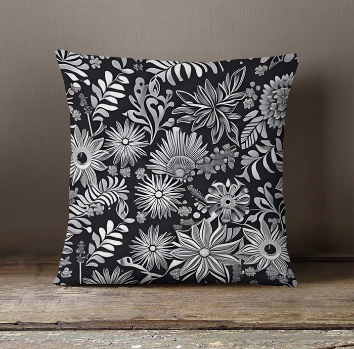 Gray Floral Botanical Pattern Throw Pillow Cover