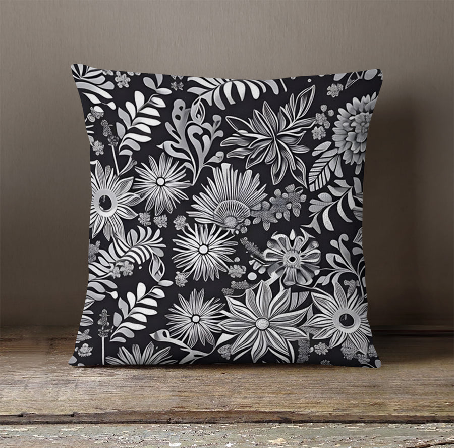 Gray Floral Botanical Pattern Throw Pillow Cover