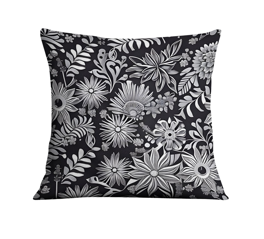 Gray Floral Botanical Pattern Throw Pillow Cover