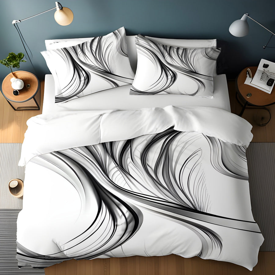 Black and White Fluid Line Pattern Duvet Cover