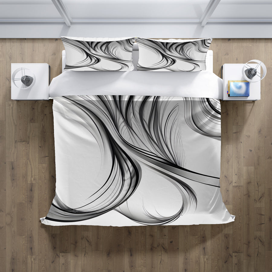 Black and White Fluid Line Pattern Duvet Cover