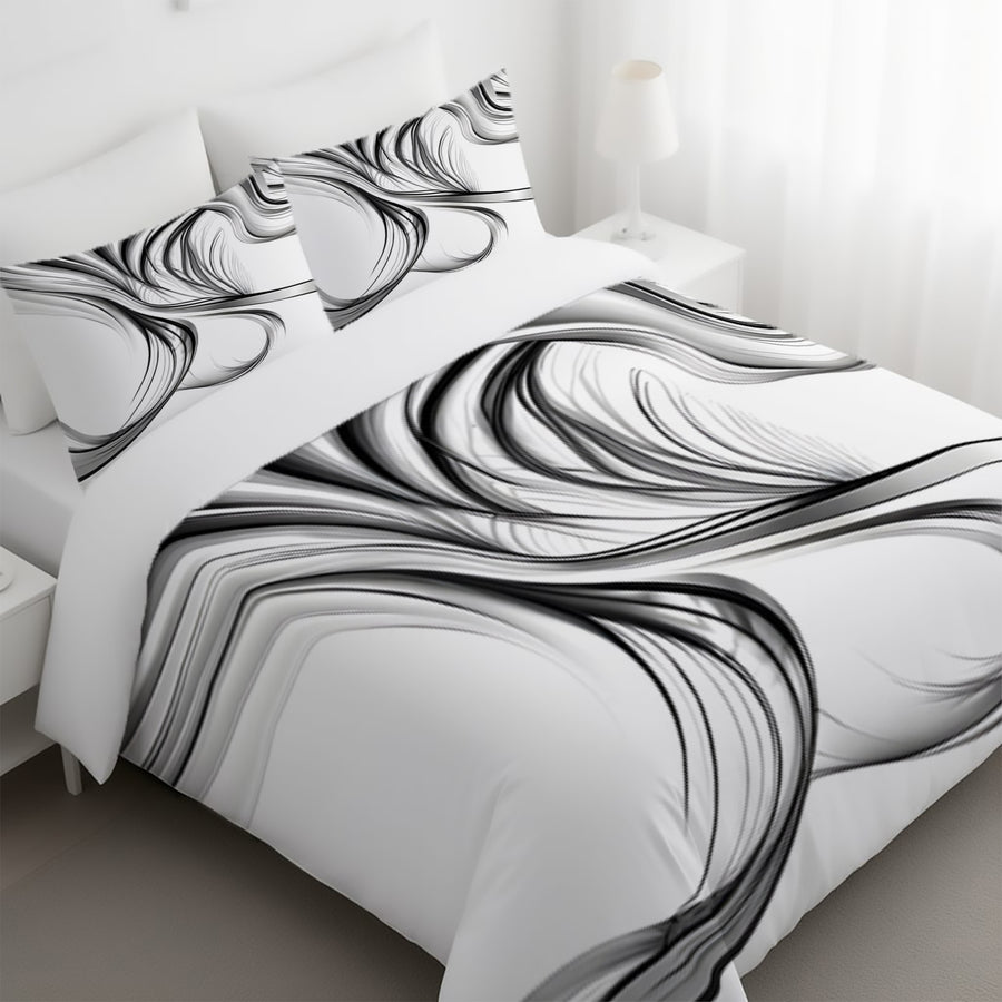Black and White Fluid Line Pattern Duvet Cover