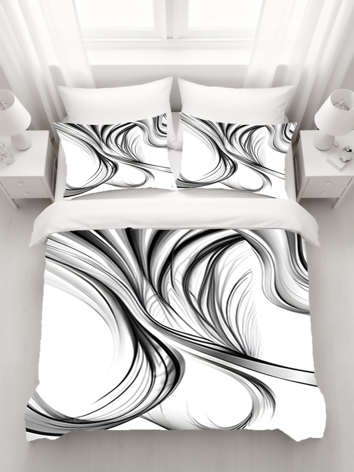 Black and White Fluid Line Pattern Duvet Cover