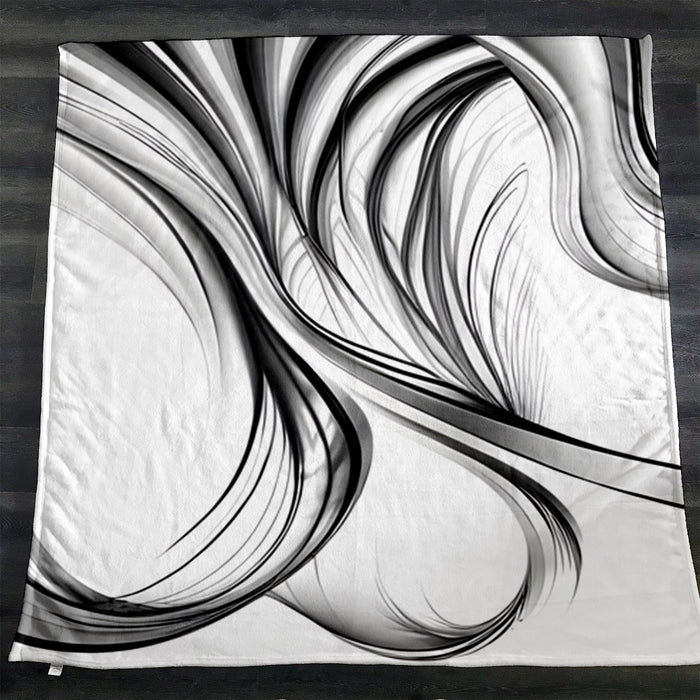Black and White Fluid Line Pattern Fleece Sherpa Blanket